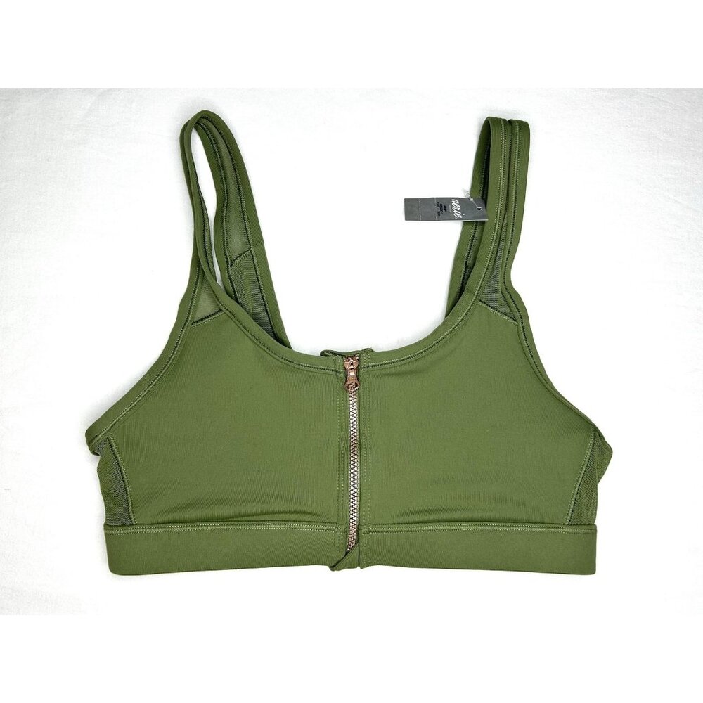Aerie Sports Bra Womens M Green Zip Front Mesh Straps Soft Cute Comfy Yoga Gym
